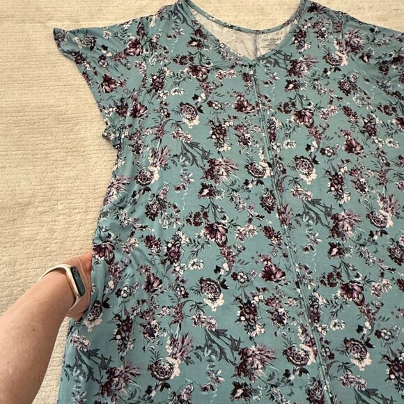 Catherines Dress Size 3X Floral Teal Burgundy Knit Short Sleeve Pockets - Picture 7 of 10